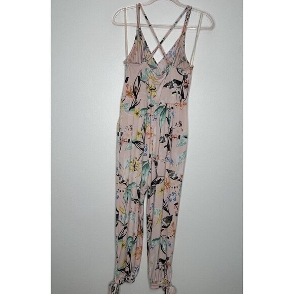 Bcbgeneration Jumpsuit Floral Pink Size S tie ankle Criss Cross Strappy Back - Picture 3 of 12